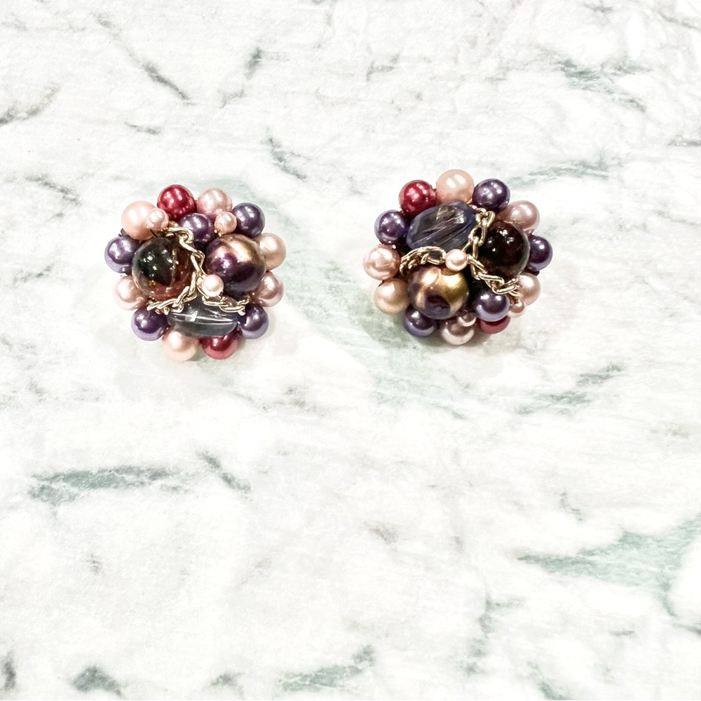 Vintage Japan Beaded Clip Earrings